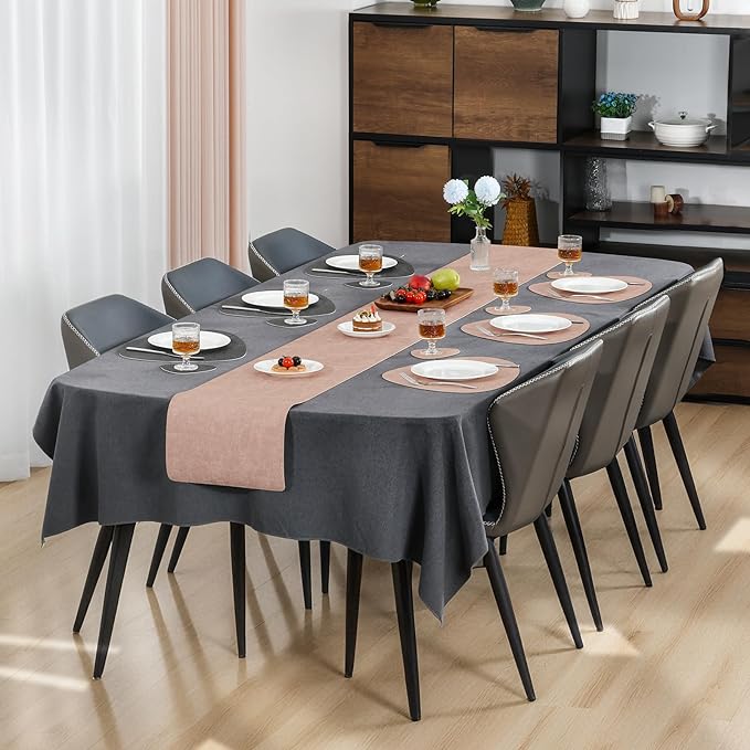 Placemats and Coasters, Washable Reversible Placemats Round Faux Leather Wipeable Place Mats Non Slip Heat Resistant Indoor Outdoor Table Mats (Set of 4, Gray Pink)