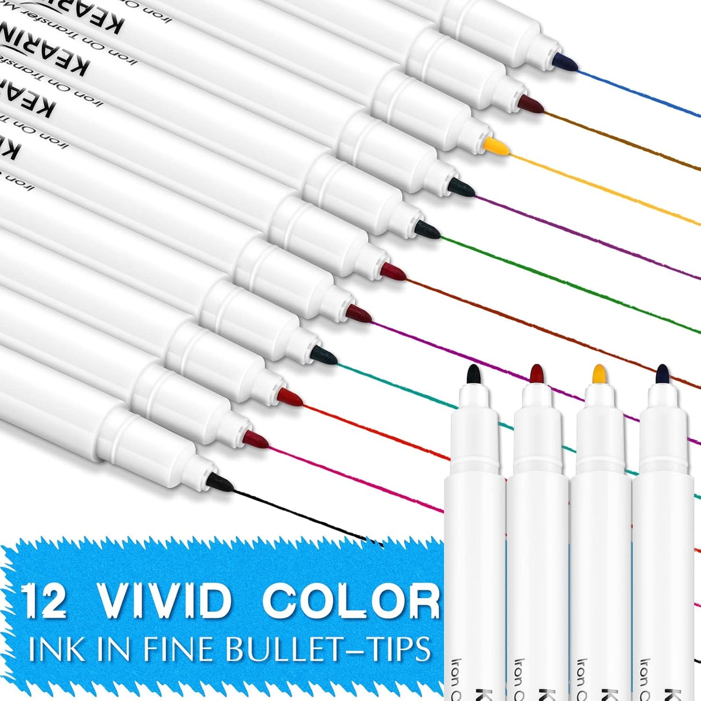 Crtiin 12 Pcs Iron on Transfer Markers Sublimation Markers Embroidery Transfer Pen Heat Transfer Fabric Marker Fade Resistant Infusible Ink Pen for T-shirts Pillow Clothes Canvas, 12 Assorted Colors