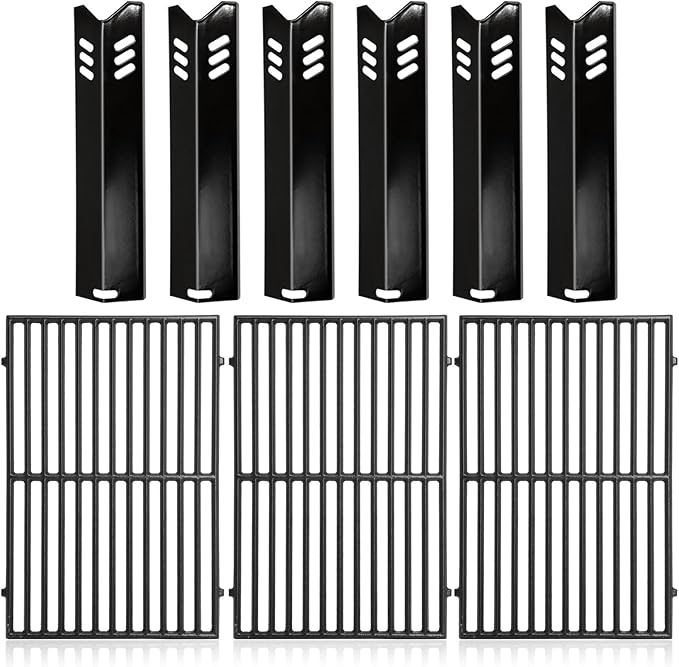 Criditpid DGB610SSP Grill Grates Replacement Parts for Dyna Glo DGB610SSP DGF600SSP, Cast Iron Grates 70-01-296 and Heat Shield Tents for Dyna Glo Grill Replacement Parts 6 Burner DGB610SSP