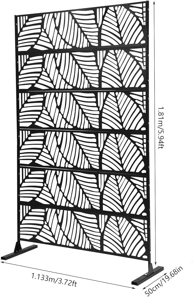 Metal Outdoor Divider 71x40'' Privacy Screens 6 Panels Privacy Fence with Leaf Pattern, Freestanding Decorative Privacy Screen for Patio Balcony Deck Garden Backyard (Model A)