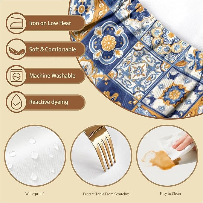 Rectangle Table Cloth Cover Waterproof Elastic Fitted Polyester Fitted Tablecloths for 4 Foot Tables for Indoor,Picnic, Camping, Outdoor （48" x 30"，Bohemian Style）