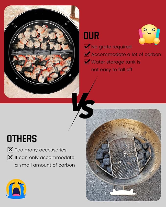 Fire Basket for Weber Kettle XL Big Size Green Egg Grill Airflow Charcoal Basket Crate with Handle Carbon Steel Fire Bowl Smoker Box for Weber XLarge Big Size Green Egg Ash Bucket Holder Accessories