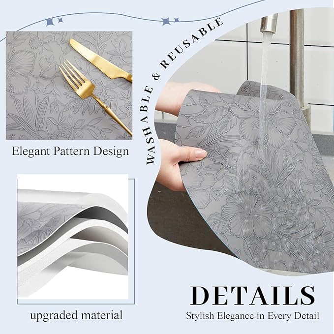 13'' Round Placemats Set of 6, PU Leather Table Mats, Non Slip Heat Resistant Waterproof Oilproof Washable Protective Wipeable for Dining Table, Kitchen, Party Decoration Indoor Outdoor, Gray