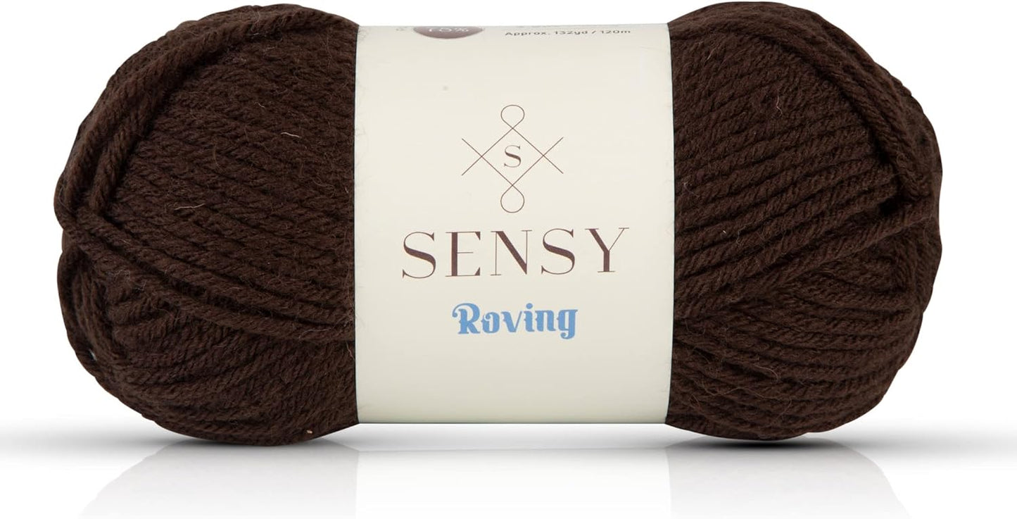 Sensy Roving Yarn, 3.5 oz, 132 Yards, Gauge 5 Bulky (Dark Chocolate)