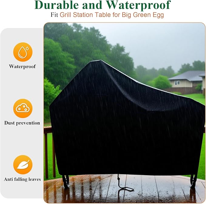 Kamado Ceramic BBQ Grill Cover for Big Green Egg, Heavy Duty Waterproof Grill Station Table Cover, Outdoor Grill Cart Cover-60 L x 30" W x 50" H