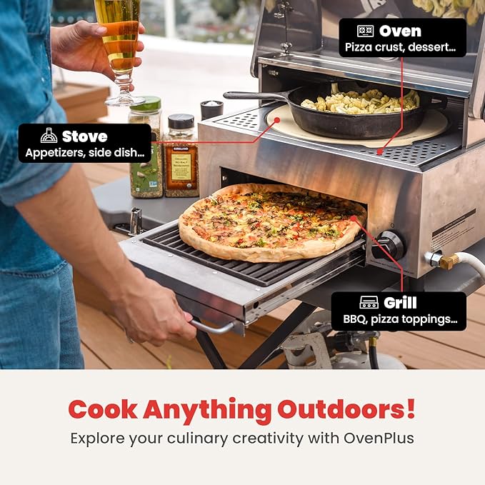 CAPT'N COOK OvenPlus Pizza Oven Outdoor Gas Pizza Oven, Portable Propane Pizza Oven with Double Cooking Deck, Smokeless Outdoor Pizza Maker with Pizza Stone, Cutter and Peel for Backyard BBQ Camping