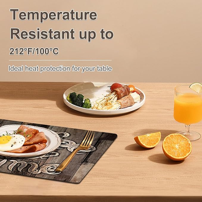Coffee Placemats Set of 4 - Farmhouse Heat Resistant Placemats for Dinner Table, Non-Slip Waterproof Oil-Proof Washable Reusable Placemat for Indoor Outdoor Kitchen Decor, 15.75In*11.81In