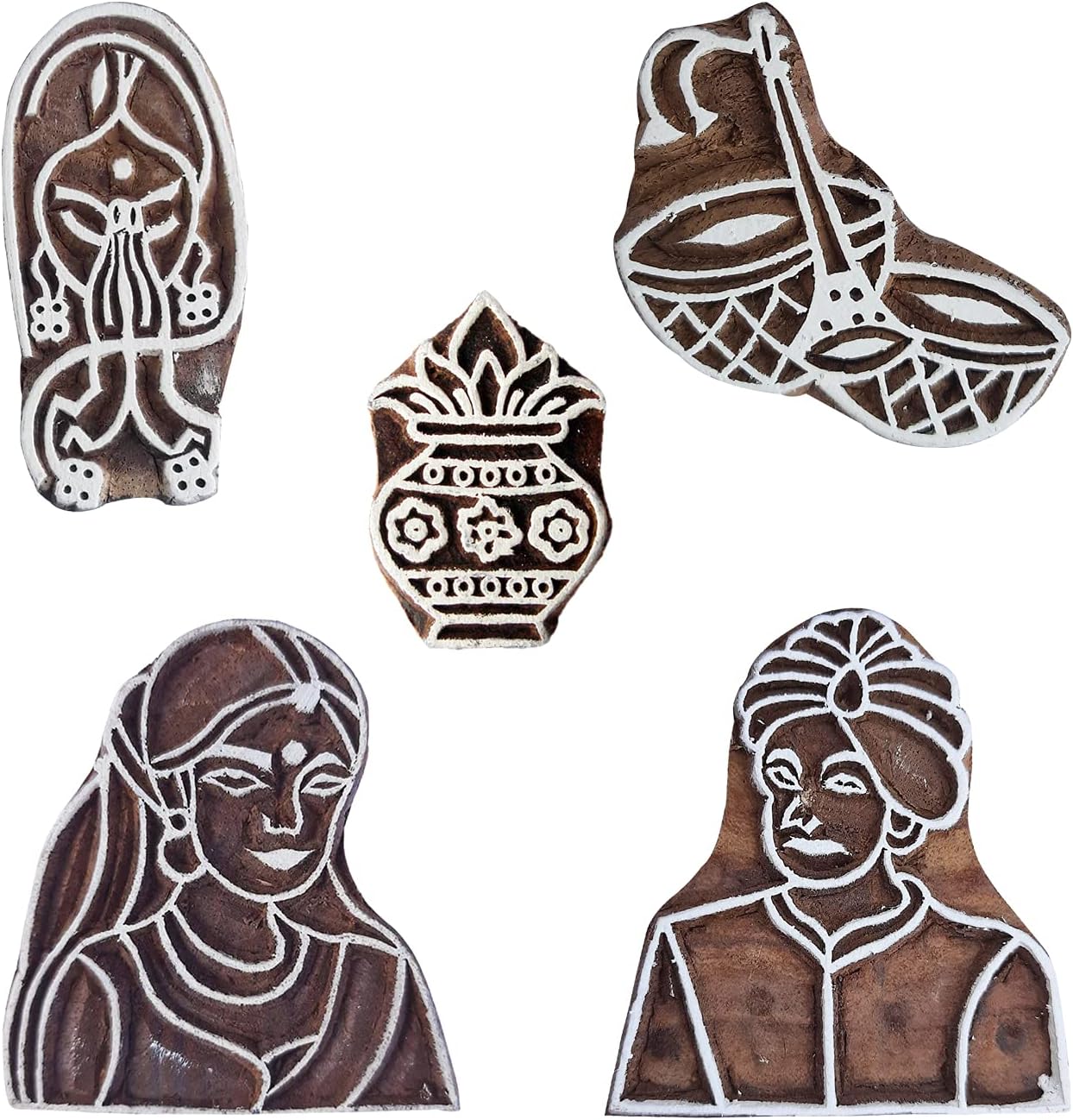 Royal Kraft Wedding Wooden Printing Stamps (Set of 5) - DIY Henna Fabric Textile Paper Clay Pottery Blocks Htag2203
