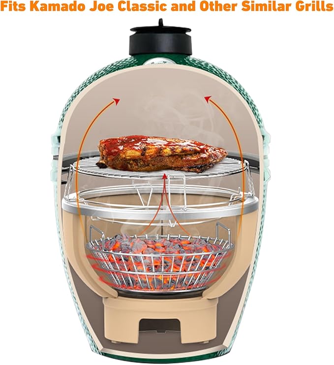 only fire Charcoal Ash Basket, Stainless Steel Charcoal Holder with Handles, Grilling Accessories, Fits Kamado Joe Classic and Large Big Green Egg Grills