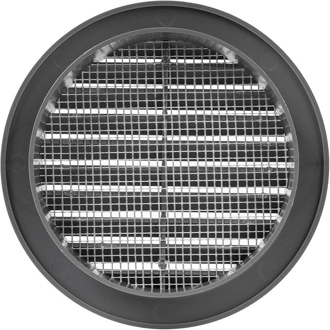 Graphite/Gray 4" Inch Round Ventilation Grille with Insect mesh. (Duct 4Ø / Grille 5Ø) Ventilation Applications. Indoor and Outdoor Vent Cover. Available 3 Sizes / 4 Colors.