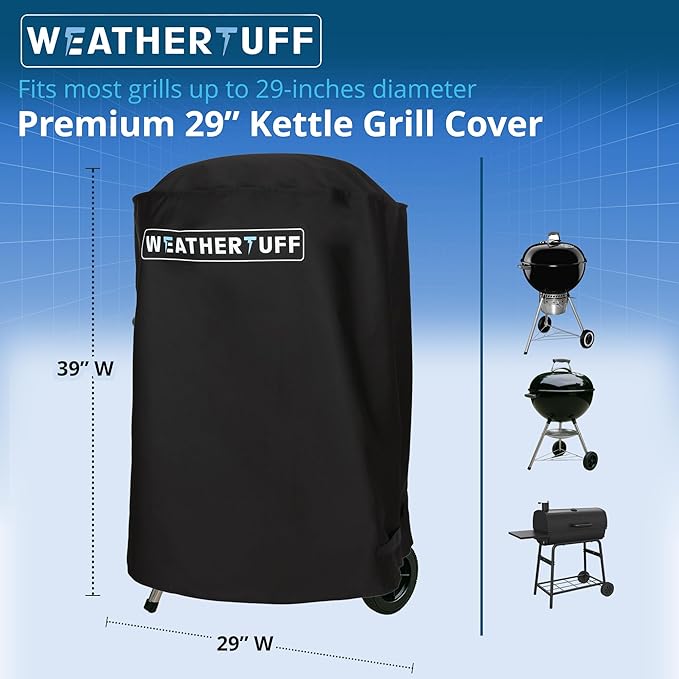 All Season Universal Heavy Duty Kettle Grill Cover, Hi-Tech Premium Quality | Anti-UV, Waterproof & Wind Resistant | Outdoor Barbecue Grilling & Storage, 29 inch - Black