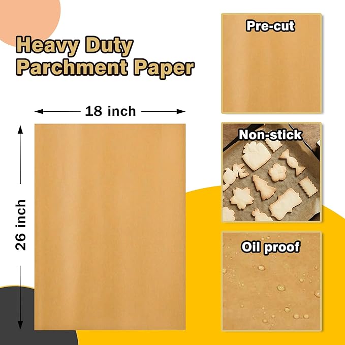 Katbite 200Pcs 18x26 inches Parchment Paper Sheets, Heavy Duty Unbleached Baking Paper, Pre-cut and Oil Proof Perfect for Steaming Cooking Bread Cake & Wrapping Foods