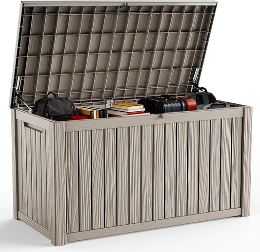 DRATO 200 Gallon Deck Box, Waterproof Resin Large Outdoor Storgae Box for Patio Furniture, Patio Cushions, Gardening Tools, Pool Supplies, Lockable（Gray，200 Gallon）