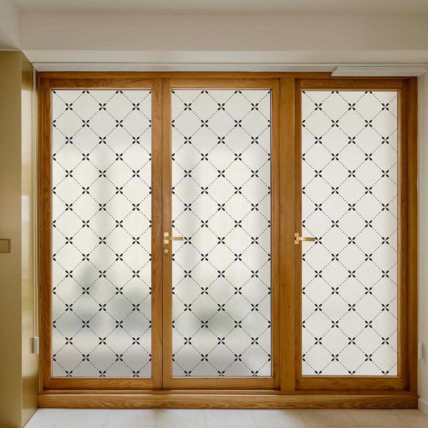 DKTIE Geometric Art Stained Glass Window Film Bathroom Window Privacy Film Frosted Glass Static Clings Non Adhesive with Installation Tools, Modern Home Improvement Style (S119, 17.7'' x 118.1'')