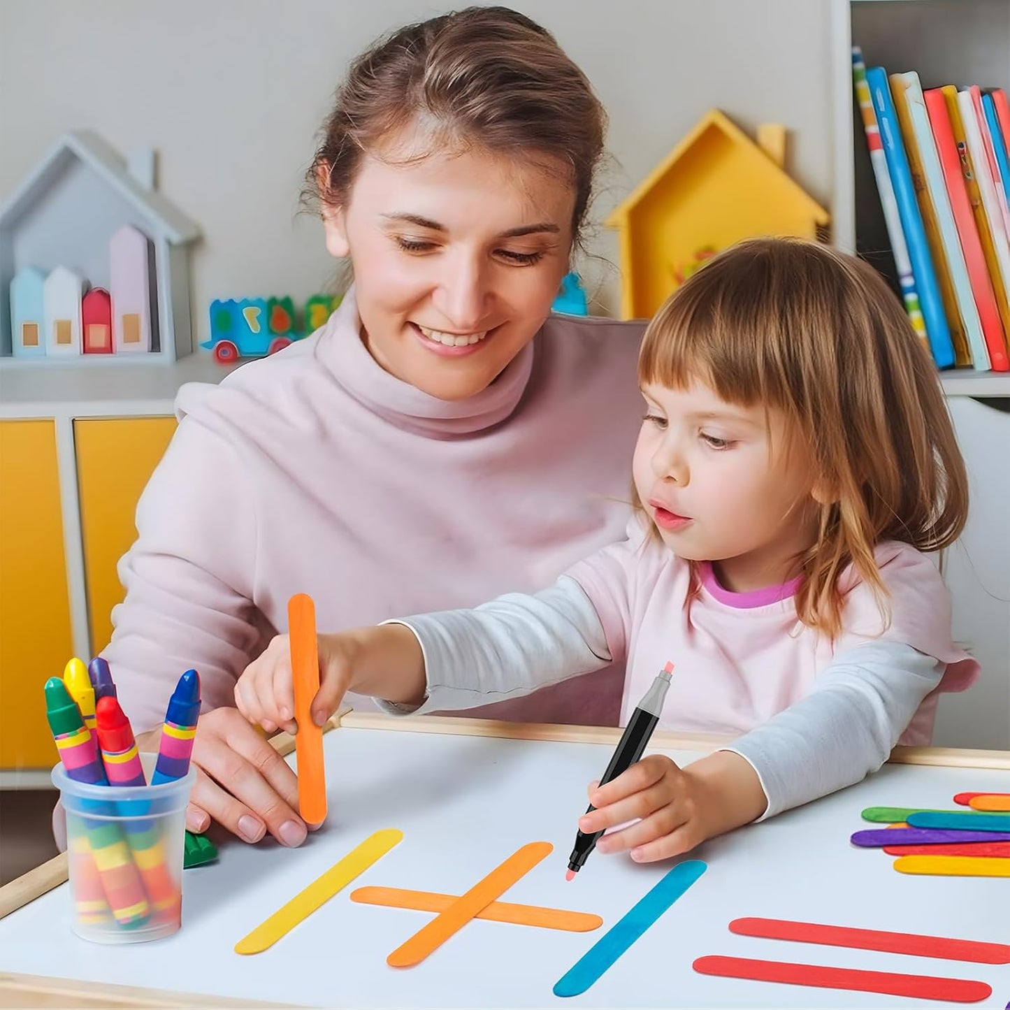 WISYOK 2000 Jumbo Rainbow Popsicle Sticks - 6 Inch Wooden Rainbow Craft Sticks, Great for DIY Craft Creative Designs and Children Education, Home Art Projects