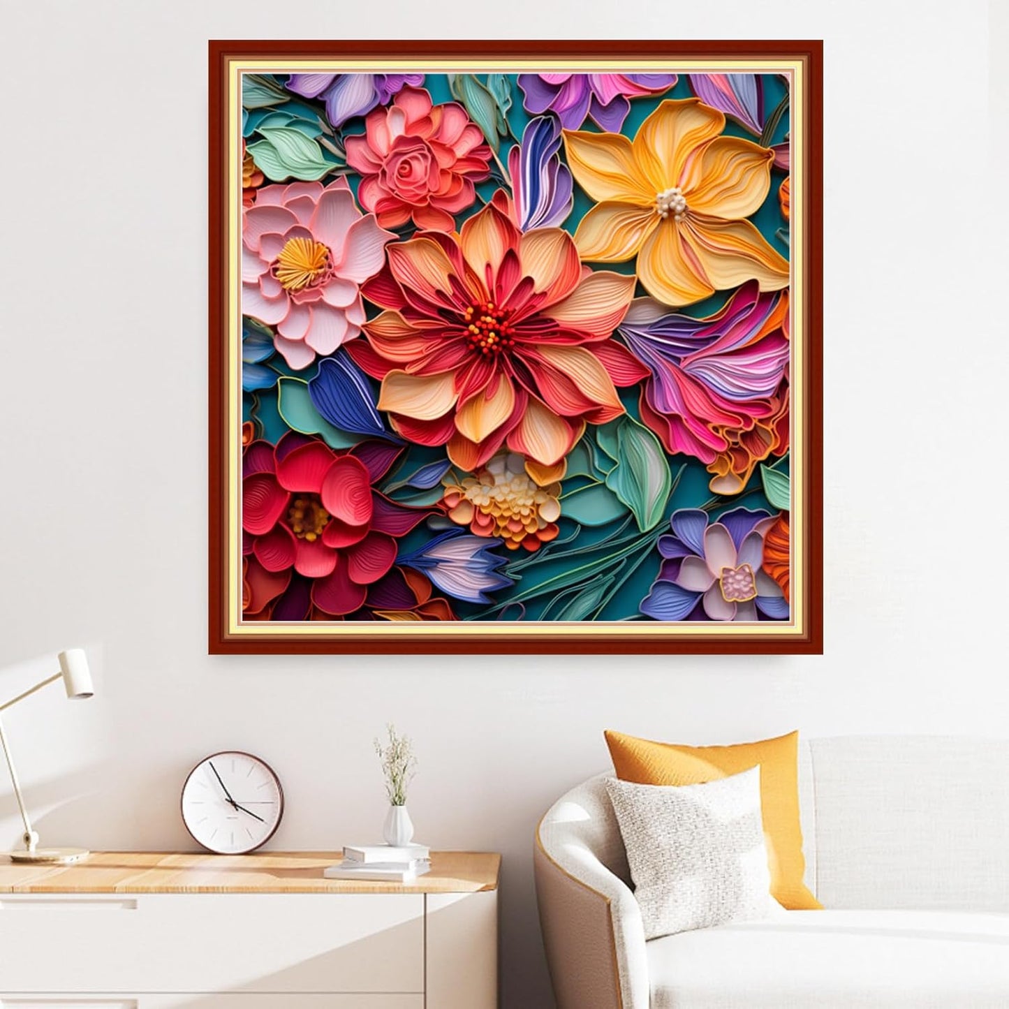 Disxvivy Cross Stitch Stamped Full Embroidery Kits DIY 11CT Cotton Thread Printed DIY Needlepoint Kits Craft Needlework Set Cross-Stitch Stamped Sets-Colorful Flowers 18x18 inch