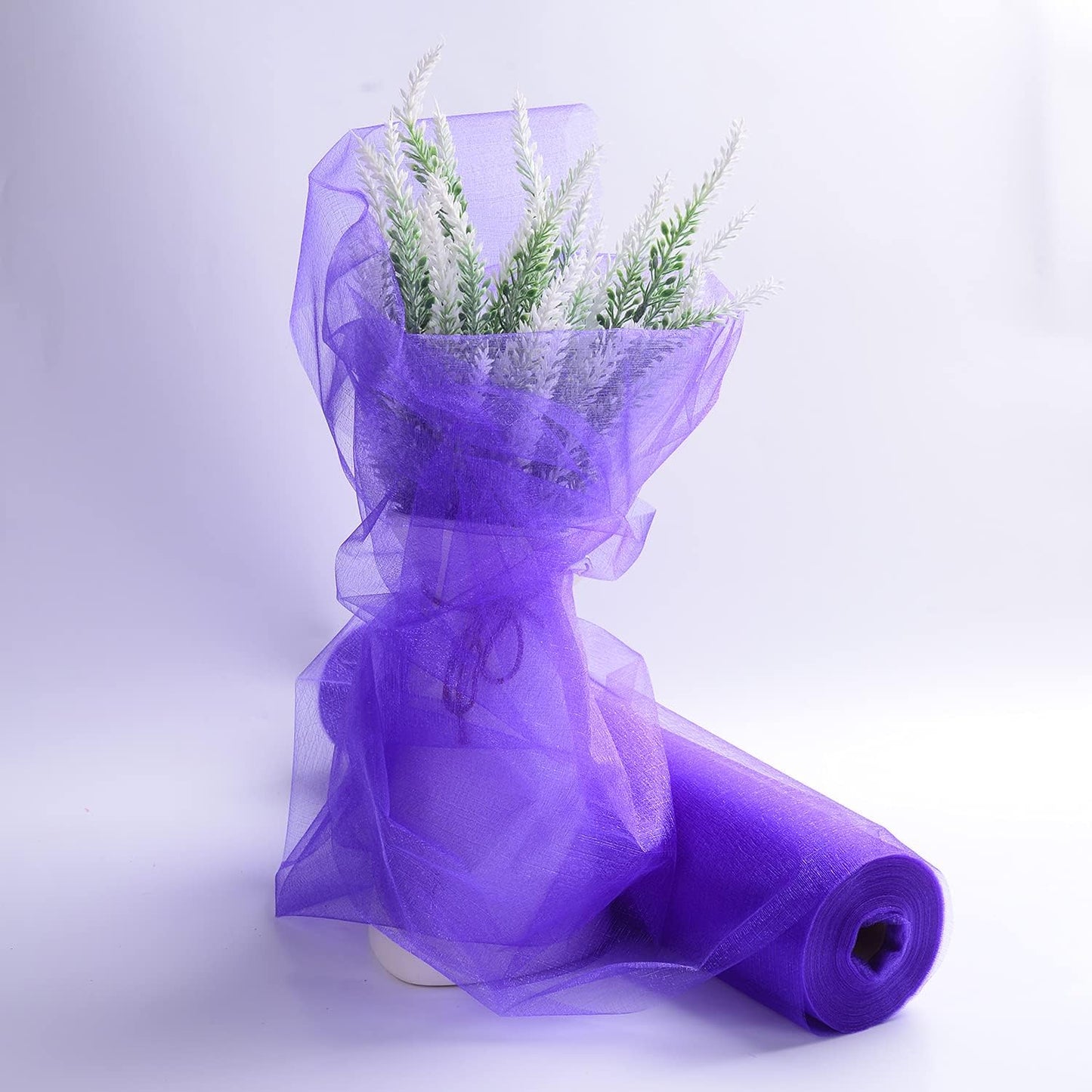 Crystal Organza Fabric Tulle - 16" by 50 Yards Sheer Fabric for Wedding Party Decoration Bridal Shower Tutu Roll Netting Spool Ribbon Wrapping (Dark Purple)