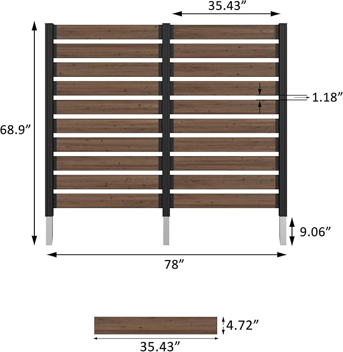 MUPATER 5FT×6.5FT No-Dig Wood Privacy Screen,Versatile Outdoor Screen for Hard Surfaces & Soil,Dual Setup Modes,Sturdy Aluminum Post,Decorative Fence Panel, Air Conditioner Enclosure, Brown (2 Panels)