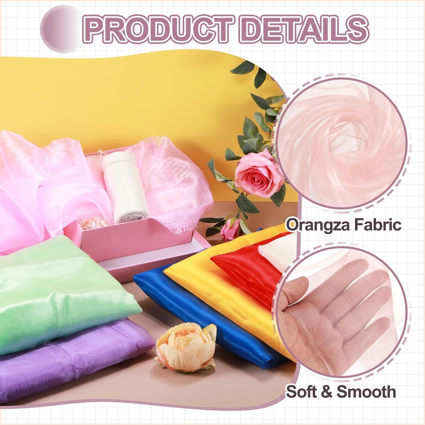 MECCANIXITY Iridescent Sheer Organza Fabric, 2 Yards x 59 Inches Solid Holographic Shiny Fabric Organza Cloth for Wedding, Curtains, Costume, Photo Background, Light Pink