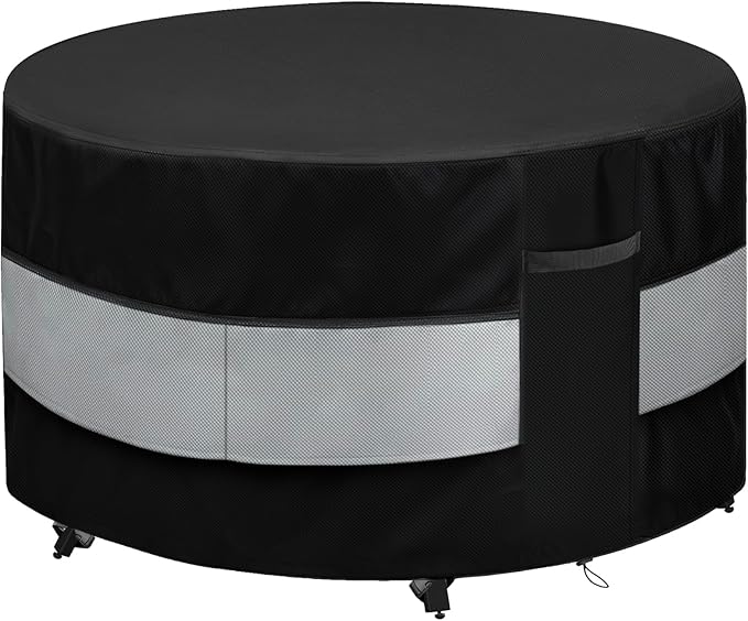 Round Patio Bar Height Table and Chair Cover Black Grey Waterproof Up to 10000pa for 73 x 43 Inch Outdoor Round Furniture Set Covers Patio Set Covers