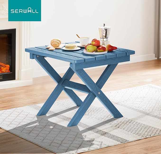 SERWALL Folding Outdoor Side Table Set of 2, Portable Adirondack Side Table, Navy