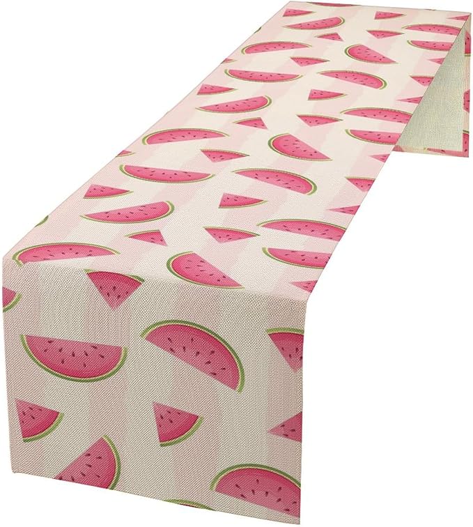 Fruits Table Runner, Tasty Summer Fruit Watermelon Stripes Fun Art Print Table Runner for Kitchen Dining Party Holiday Home 13x108in