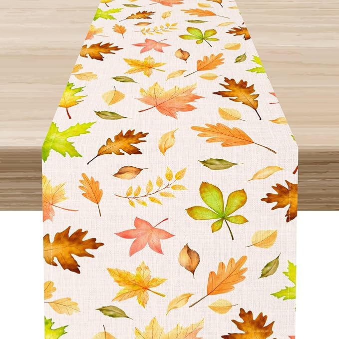 Fall Table Runner, Farmhouse Seasonal Autumn Maple Leaves Harvest Thanksgiving Coffee Table Center Decor for Home Kitchen Dining Patio Holiday Party Indoor Outdoor Table Decorations, 13"x90" Inch