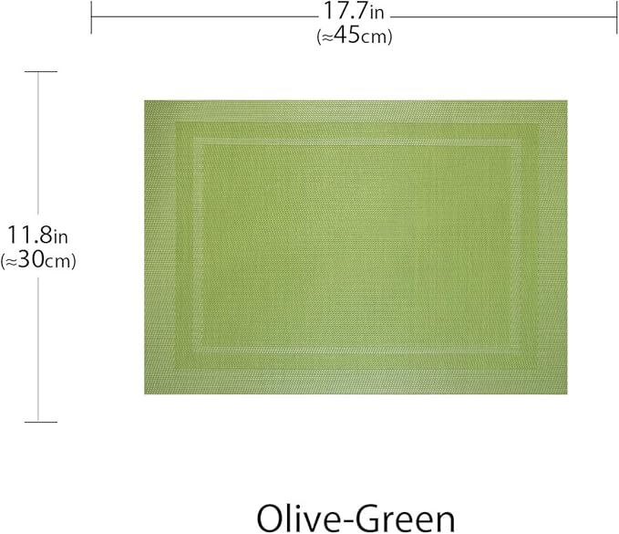 PIGCHCY Heat Insulation Non Slip Plastic Placemats,Washable Easy to Clean Woven Vinyl Kitchen Stain Resistant Placemats for Dining Table Set of 4 (Olive Green)