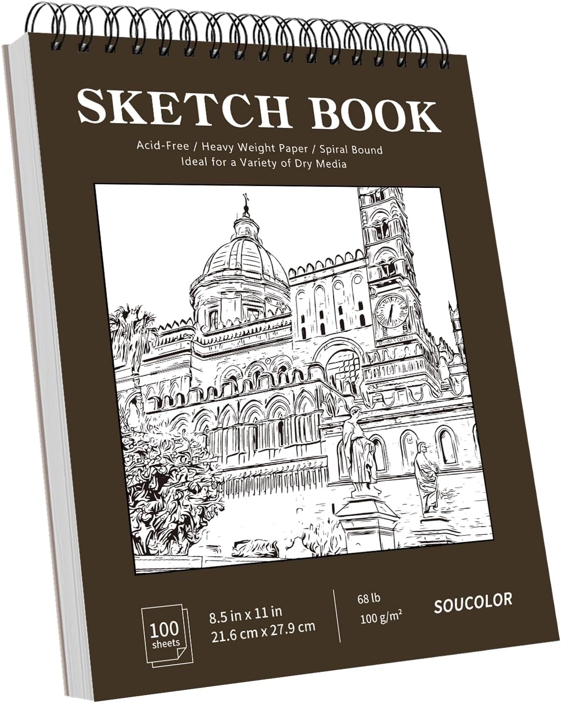 Soucolor Sketchbook 8.5x11 Hard Cover - 100 Sheets Spiral Bound Sketch Pad 8.5" x 11", 68lb/100gsm Thick Drawing Paper 8.5" x 11", Acid-Free Art Notebook for Kids Adults Classroom Teacher Must Have