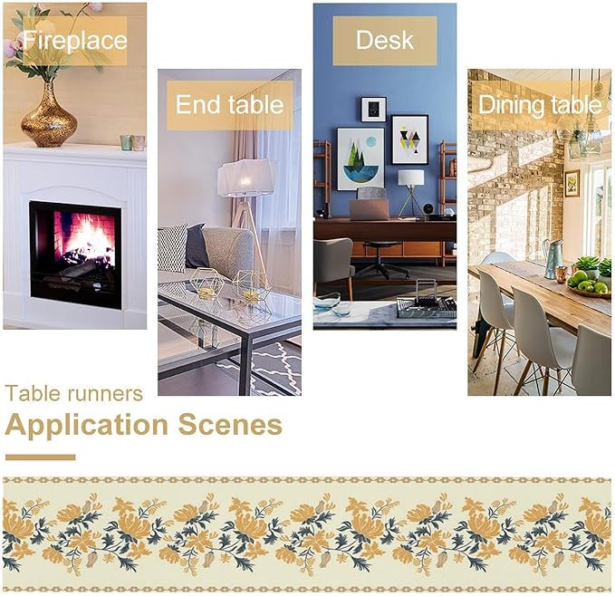 Vintage Yellow Floral Table Runner,Spring Summer Boho Flower Print Table Decoration for Kitchen Dining Table Home Farmhouse Party Decor 13x60in