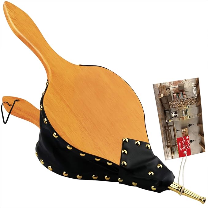 TJ.MOREE Fireplace Bellows Indoor 19"x 8" Large Wood Fire Blower with Hanging Strap, Long Handle, Metal Nozzle, Great Tool for Fireplace, Fire Pit, Wood Stove, BBQ, Outdoor Camping