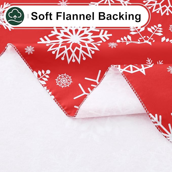 misaya Rectangle Waterproof Vinyl Table Cloth, Wipeable Tablecloth with Flannel Backing, Plastic Table Cover for Dinner, Christmas Party (Red Snowflake, 60" x 120")
