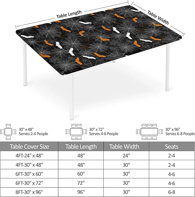 Rectangle Table Cloth Cover Waterproof Elastic Fitted Polyester Fitted Tablecloths for 4 Foot Tables for Indoor,Picnic, Camping, Outdoor （48" x 24"，Halloween）