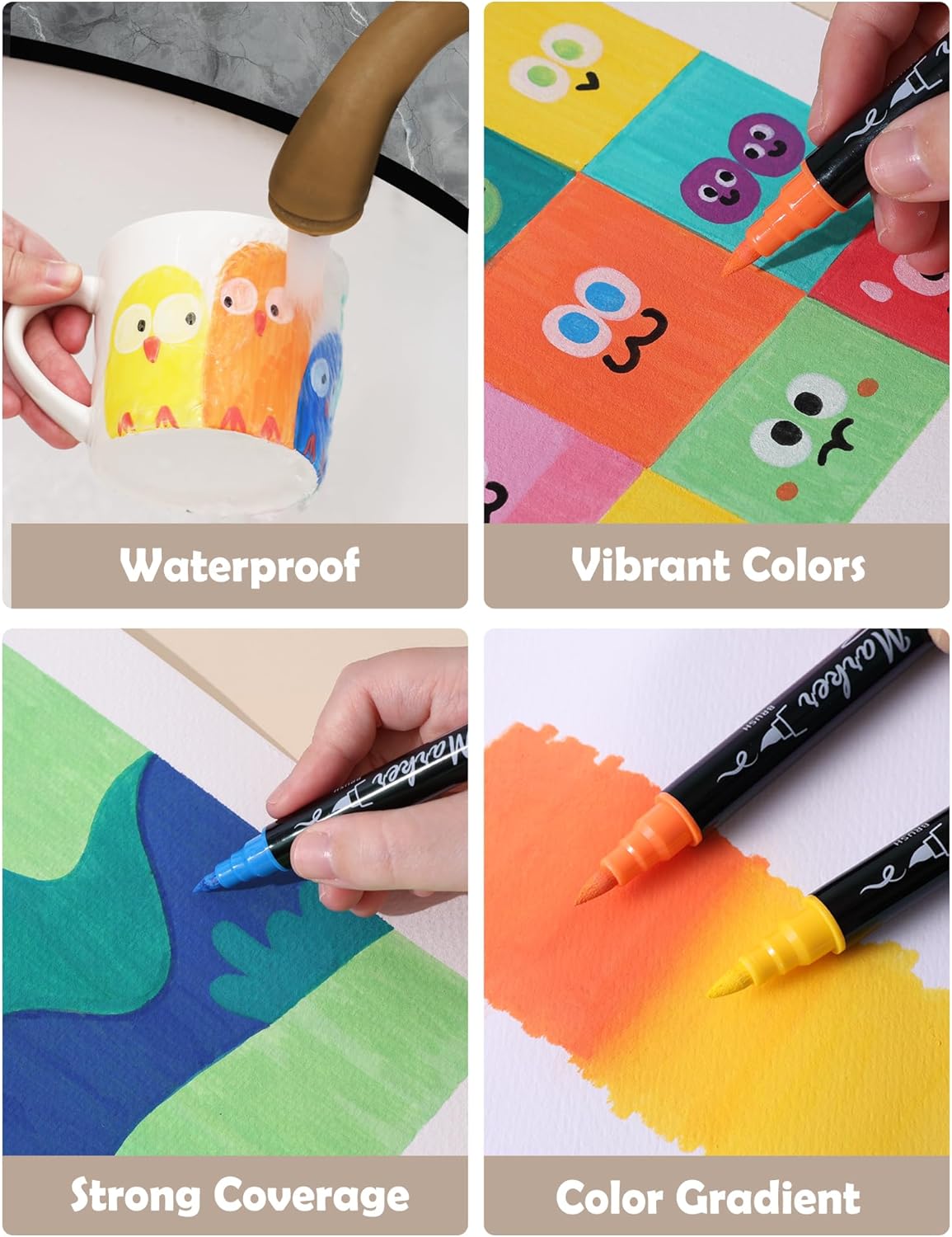 30 Colors Acrylic Paint Pens Markers Waterproof Dual Tip Acrylic Marker Set with Brush & Fine Tip Kid Markers for Rock Painting Wood Scrapbook Fabric Glass Ceramic DIY Craft Art Supplies