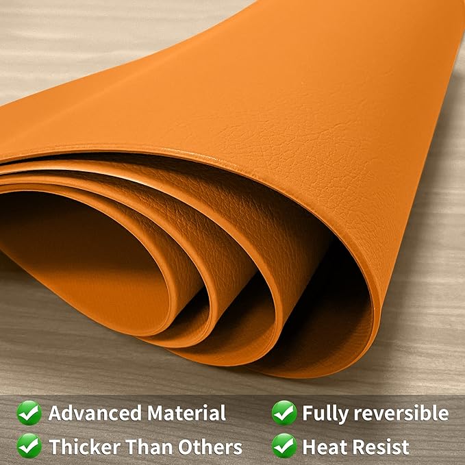 Herda Faux Leather Fall Placemats Set of 6 Wipeable Washable Place Mats for Round Table Non-Slip Table Mats for Kitchen Dining Patio Heat Resist Easy to Clean Orange Placemats