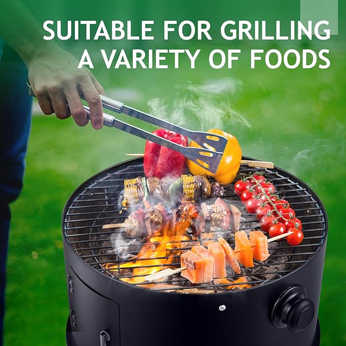 3-in-1 Vertical Charcoal Smoker Grill - Heavy Duty Portable Outdoor BBQ with Smoking Function, Built-in Thermometer, Air Vent & 2 Access Doors for Backyard Parties, Camping