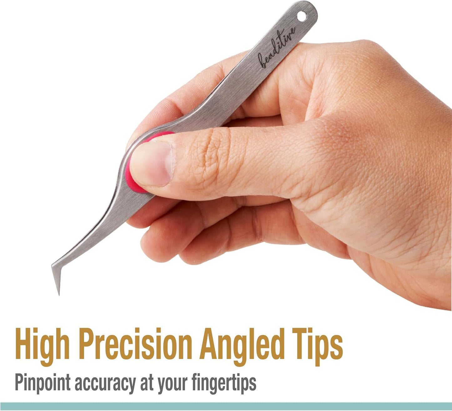 Beaditive High Precision Angled Tip Tweezers with Cushion Grip - 4.7" Craft Tweezers for Sewing, Beading & DIY Crafts - Non-Serrated Jewelry Tweezers with Fine Angled Tips - Stainless Steel (Fuchsia)