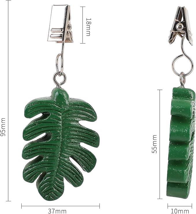 TwoFish Home Set of 4 Resin Green Leaves Tablecloth Weights Clips Handicraft Green Leaves Tablecloth Clamps Pack of 4