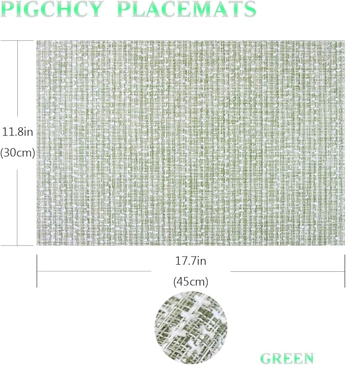PIGCHCY Elegant Placemats Set of 6 Blended Woven Heat Resistant Durable Placemats Washable Easy to Clean Table Mats for Dining Room and Decorate (Colorful Green)