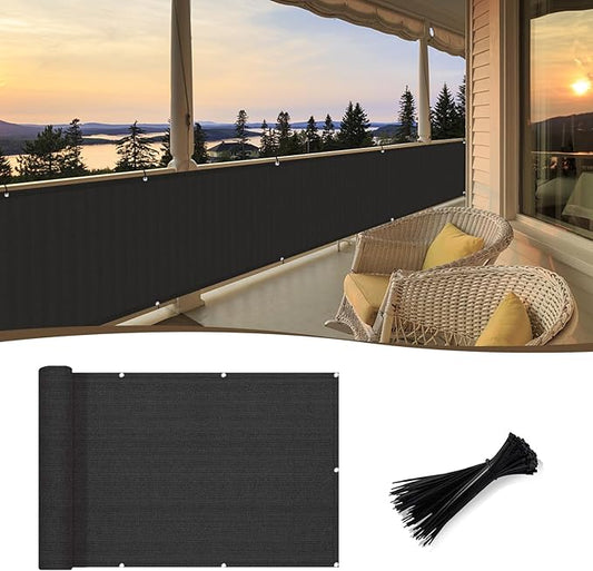 SUNNY GUARD 3'x6' Black Balcony Privacy Screen Fence, Apartments Railing Heavy Duty Wind Screen for Outdoor,Backyard,Patio,Deck Privacy（We Make Custom Sizes）