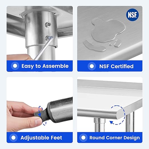 Hally Stainless Steel Table for Prep & Work 30 x 36 Inches, NSF Commercial Heavy Duty Table with Undershelf and Backsplash for Restaurant, Home and Hotel