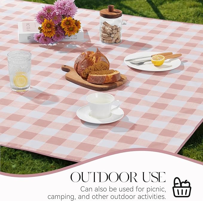 MOSAYT Rectangle Vinyl Tablecloth, 100% Waterproof Buffalo Gingham Plastic Table Cloth, Heavy Duty Wipeable Table Covers for Picnic, Outdoor, Camping - 54 x 108, Pink