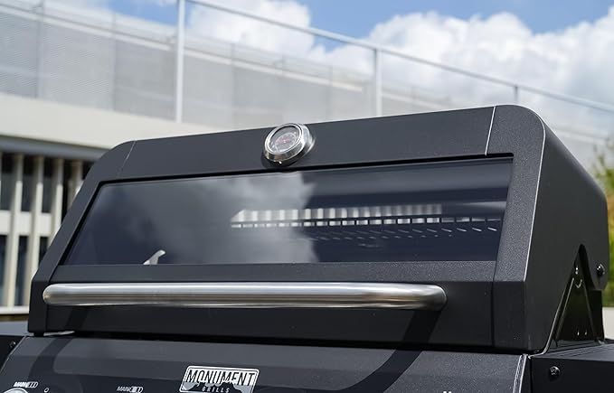 Monument Grills 4-Burner Liquid Propane Gas Grill, Matte Black Stainless Steel Burner Grill with Clearview® Lid, One Foldable Shelf for Outdoor Cooking Kitchen Patio Backyard, Mesa420MF with BBQ Cover
