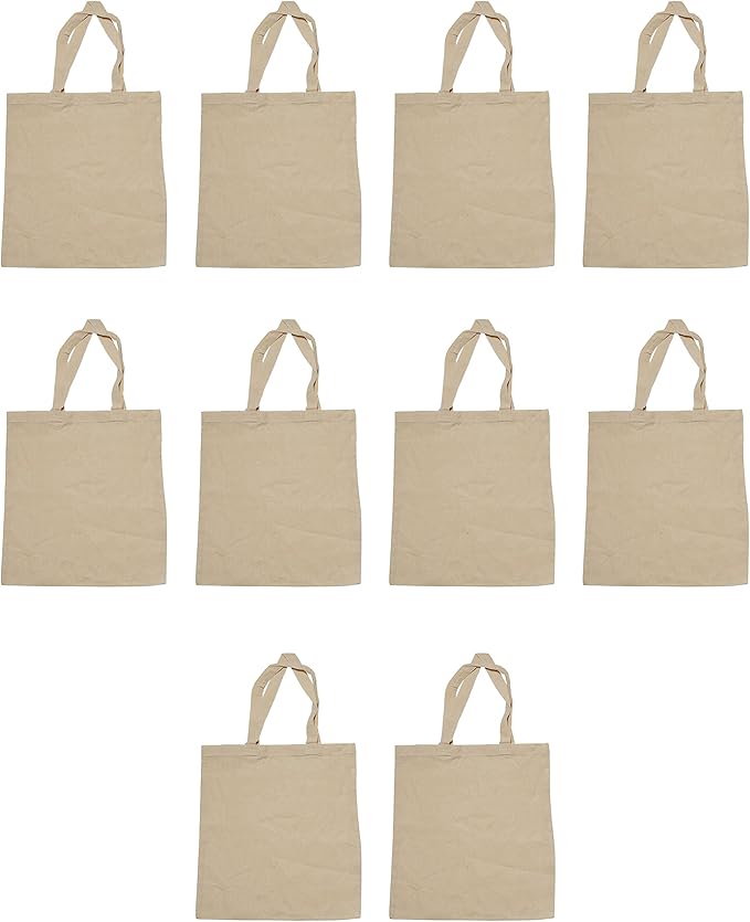DISCOUNT PROMOS Cotton Canvas Tote Bags Set of 10, Bulk Pack - Reusable, Great for Shopping, Grocery, Beach, Picnic, Wedding Favors - Natural
