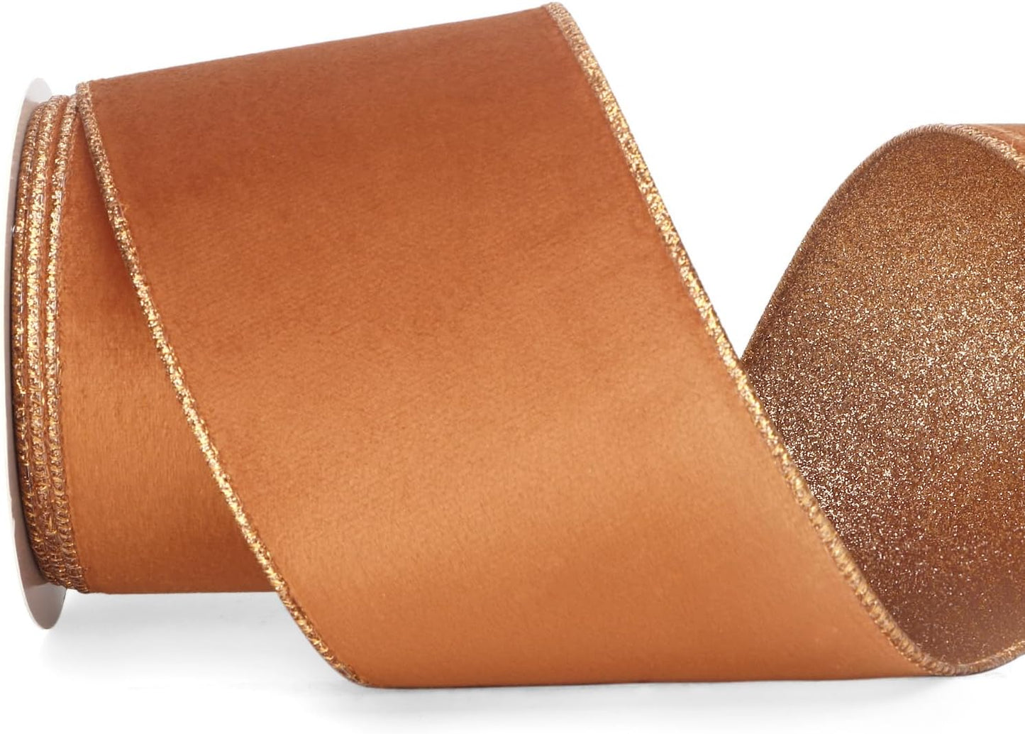 Ribbli Burnt Orange Velvet Wired Ribbon 4 Inch Copper Velvet with Copper Glitter Christmas Ribbon for Christmas Tree Decoration Big Bow Gift Wrapping Crafts Wreaths Supplies- 10 Yards