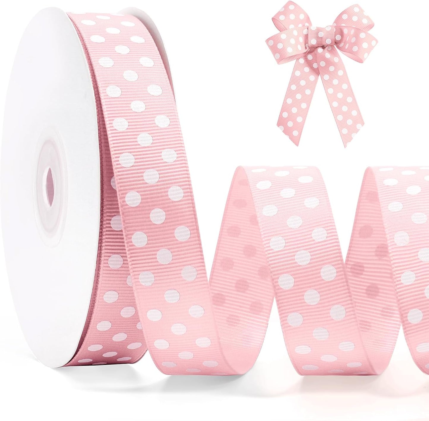 Polka Dot Grosgrain Ribbon 3/4 Inch, 25 Yards Spool Pink and White Dot Craft Ribbon for Christmas Gift Wrapping DIY Crafts Hair Bows Wedding Party Decor Sewing and Home Decoration