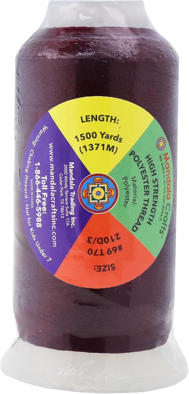 Mandala Crafts Wine Heavy Duty Thread - 1500 Yds Tex 70 Thread for Sewing Drapery Jeans Leather Hair - Bonded Polyester for Outdoor Marine Upholstery