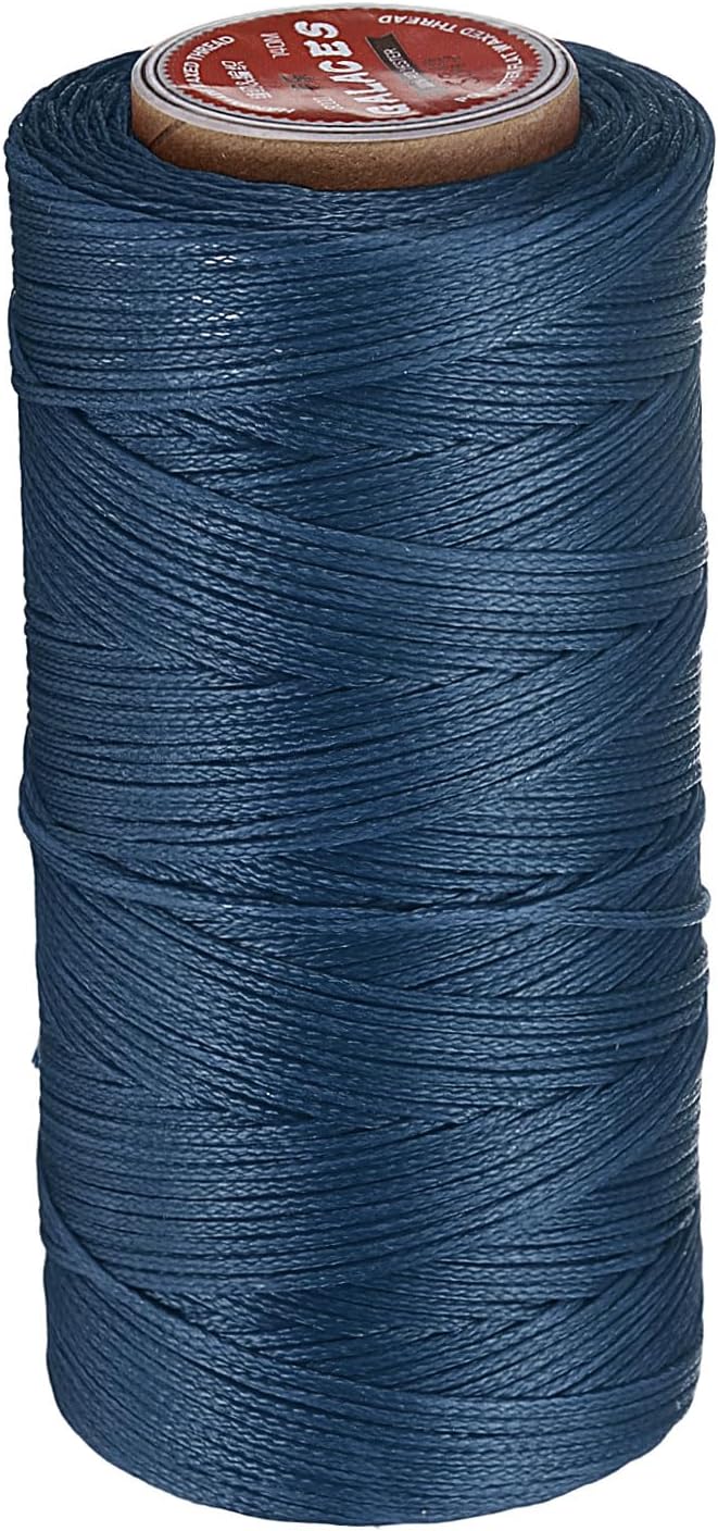uxcell Flat Leather Sewing Waxed Thread, 140m / 153 Yards Polyester Wax String, 300D Wax Stitching Cord for Leather Crafts, Bookbinding, Bracelets Braided, Blue