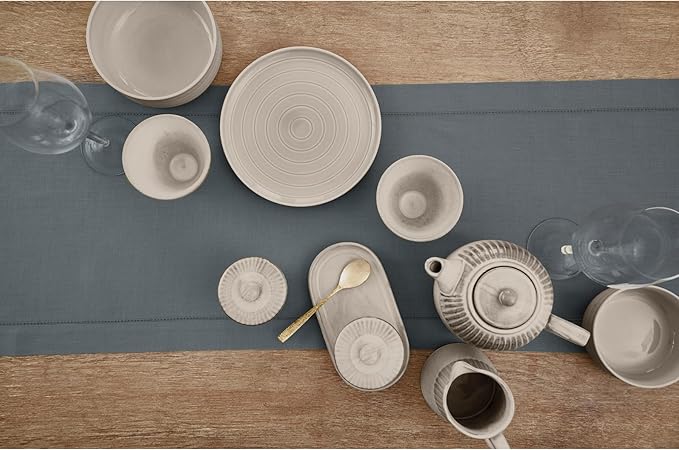 Solino Home Linen Hemstitch Table Runner 60 Inches - 100% Pure Linen Dark Grey Table Runner 14 x 60 Inch Ideal for Dresser and Coffee Tables - Classic Hemstitch