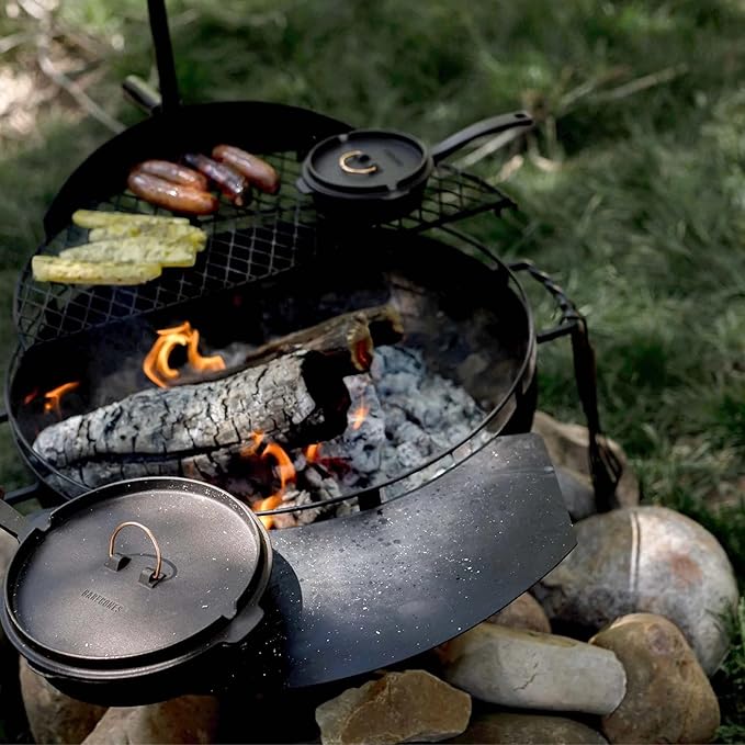 Barebones Cowboy Fire Pit Grill Side Table 23-Inch - Cowboy Grill Accessories for Outdoor Grills - Camping Cookware